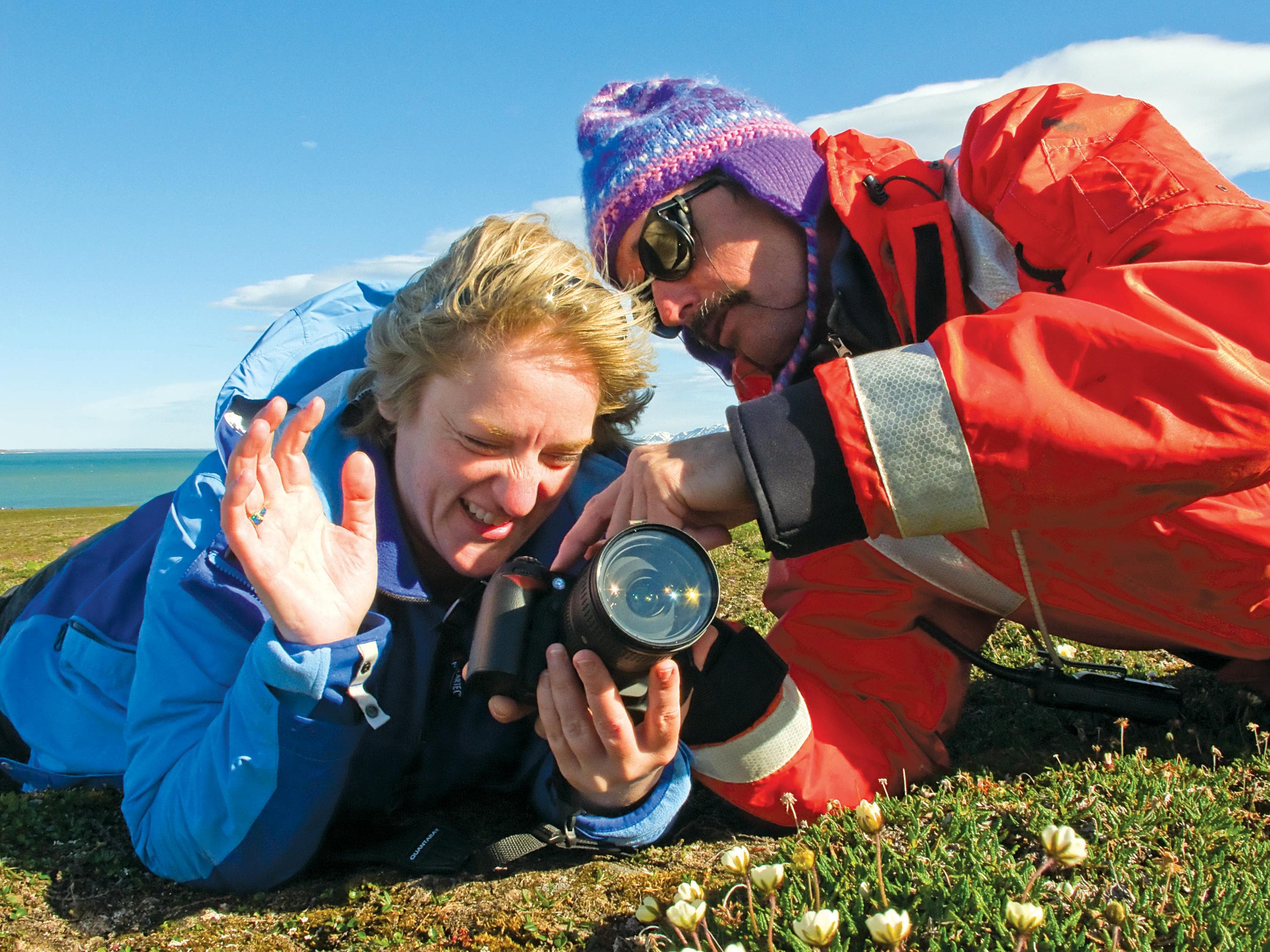 Guests on the tundra photographing, Spitsbergen, Svalbard Archipelago, Norway