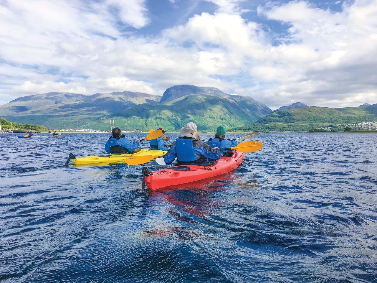 Guests explore by kayak in Scotland.