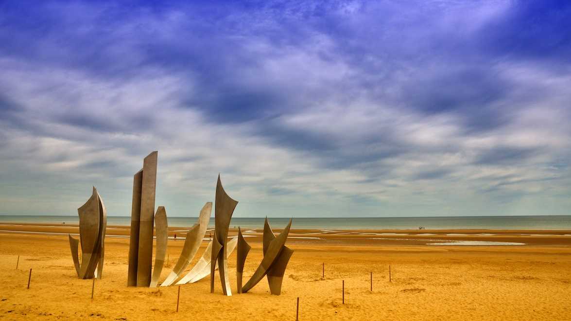 A view of the memorial sculpture at Omaha Beach