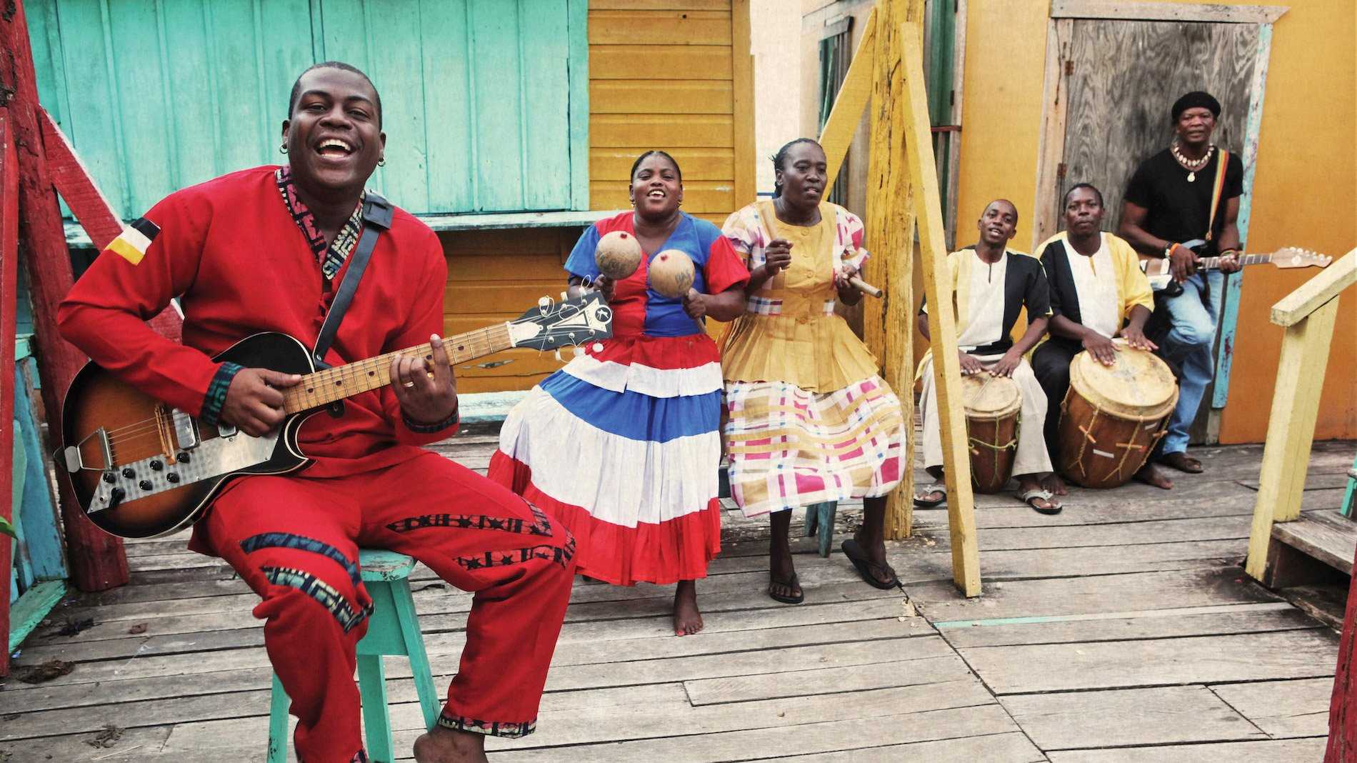 Members of Belize's The Garifuna Collective perform