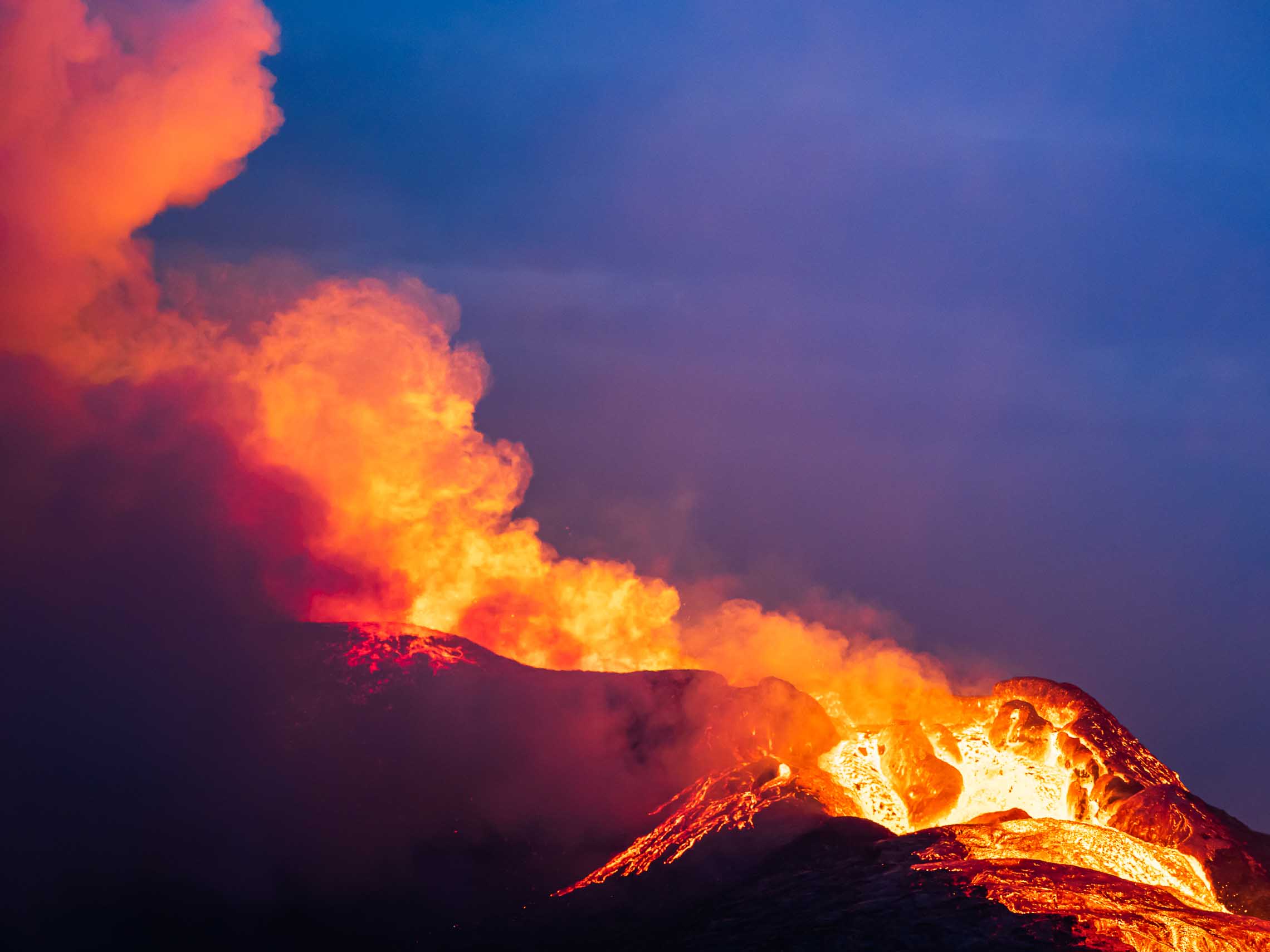 Close up image of the erupting volcano in Iceland