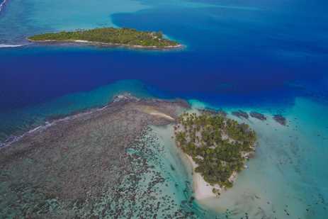 An aerial view of the lagoon at Raiatea in French Polynesia
