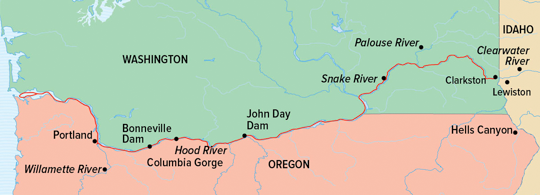 Columbia and Snake Rivers Journey Itinerary Map
