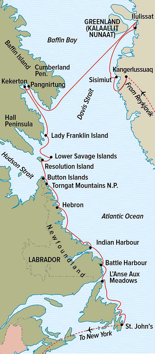 Fabled Lands Of The North: Greenland to Newfoundland Itinerary Map