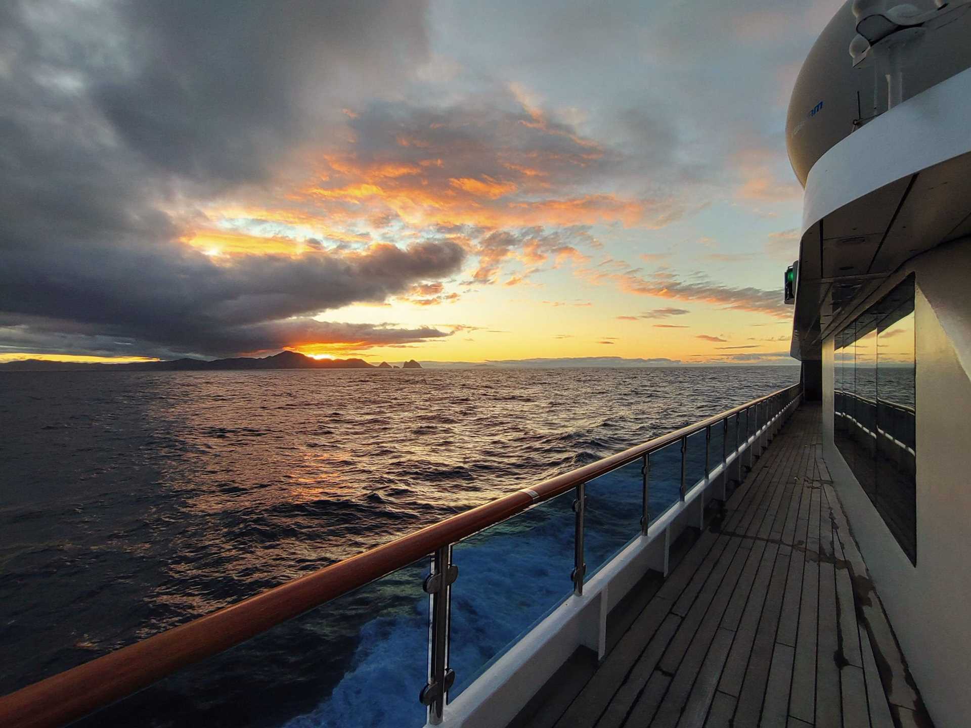 sunset from the deck of National Geographic Orion