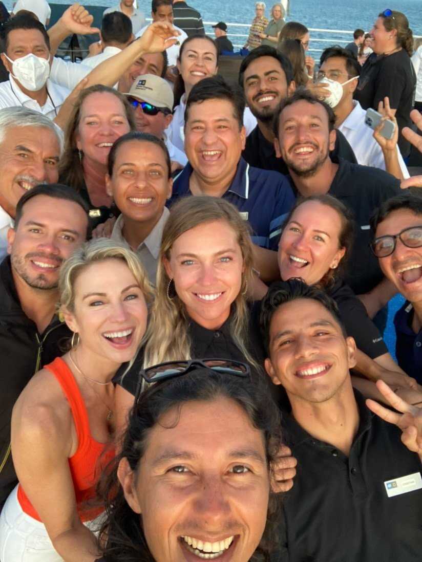 lindblad naturalists and good morning america crew pose for a selfie