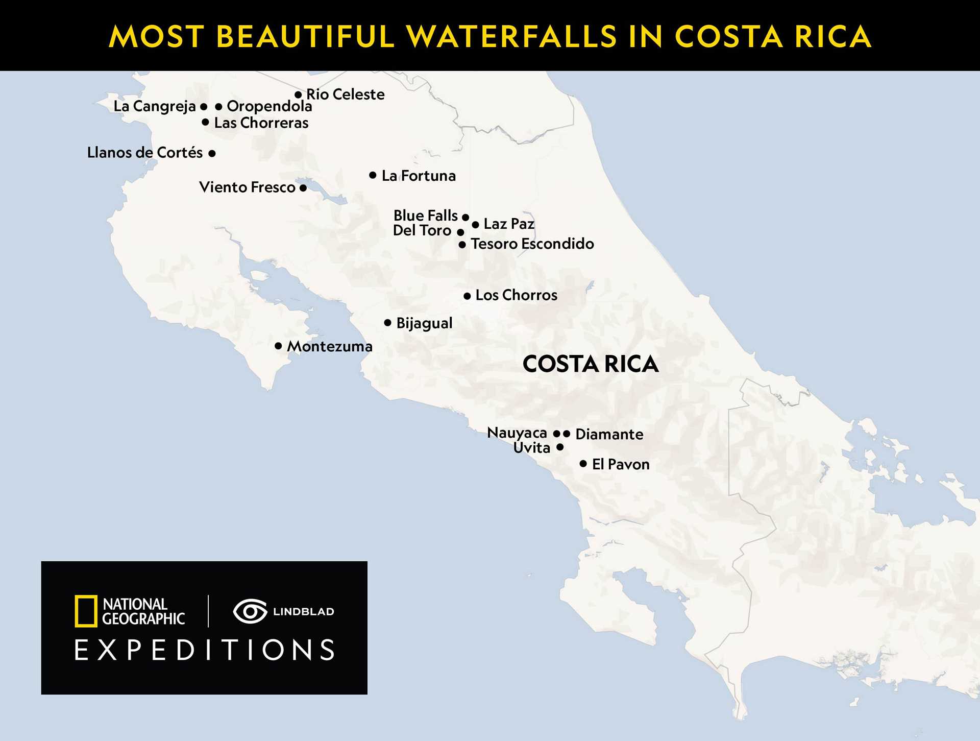 Map of the most beautiful waterfall in Costa Rica.